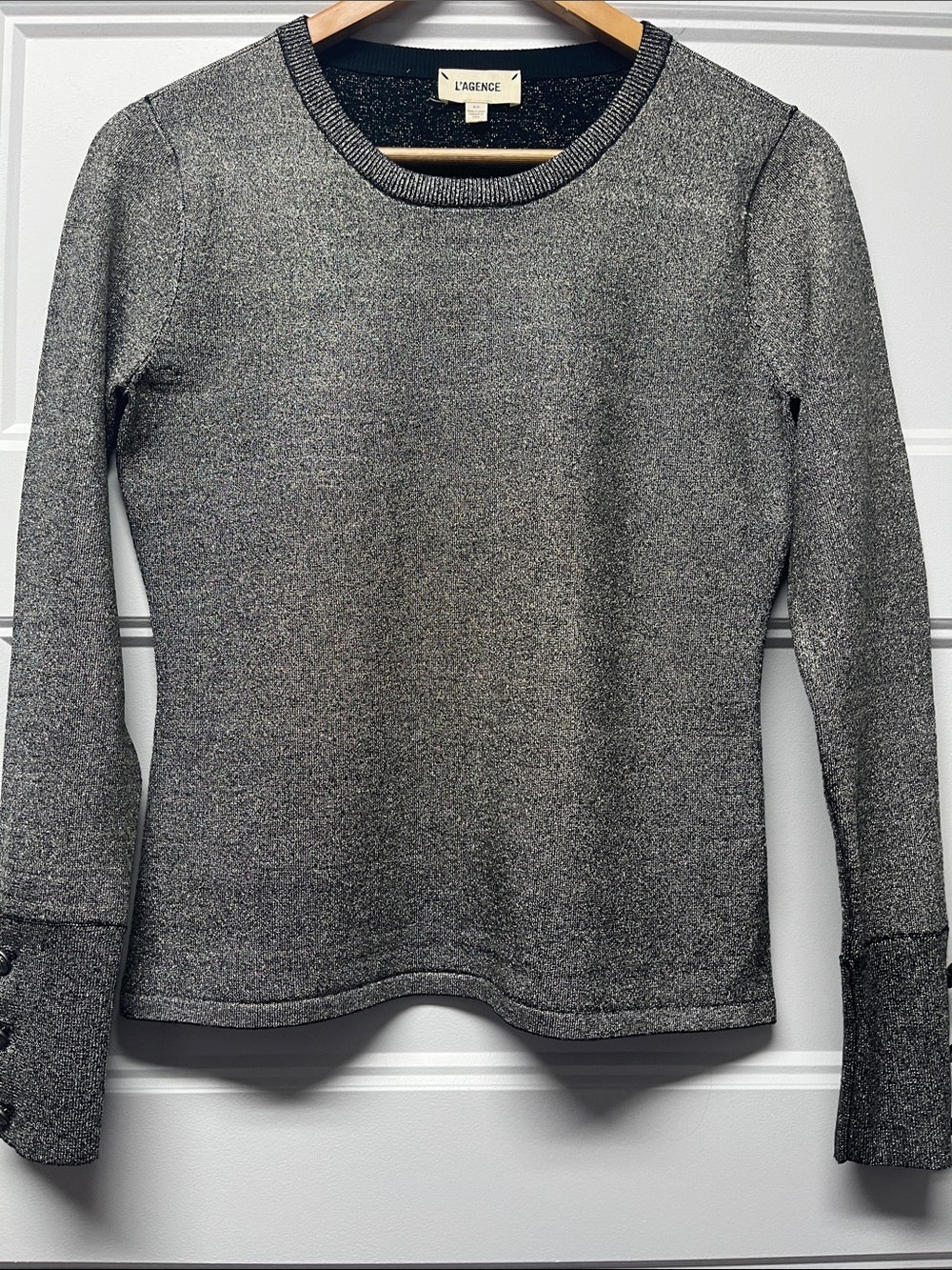 L'AGENCE Metallic Gray Long Sleeve Crewneck sweater